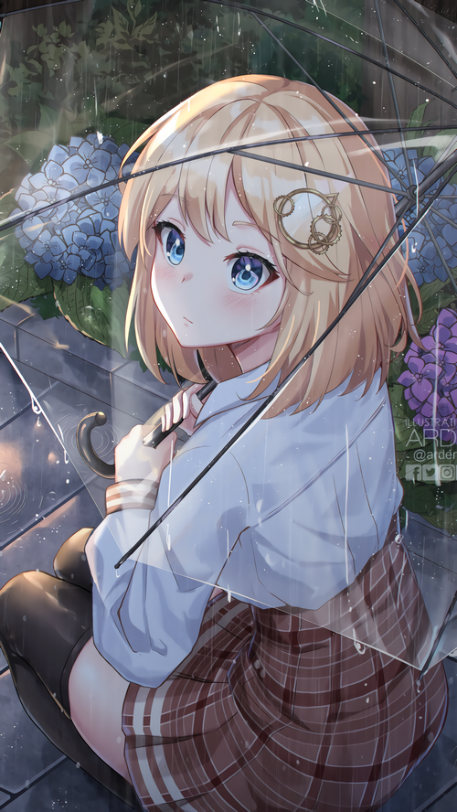 Watson Amelia under an umbrella in the rain