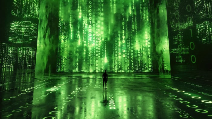 Man in Matrix Digital Rain