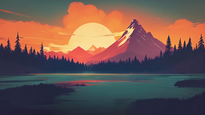 Minimalist Sunset Over Mountain Lake