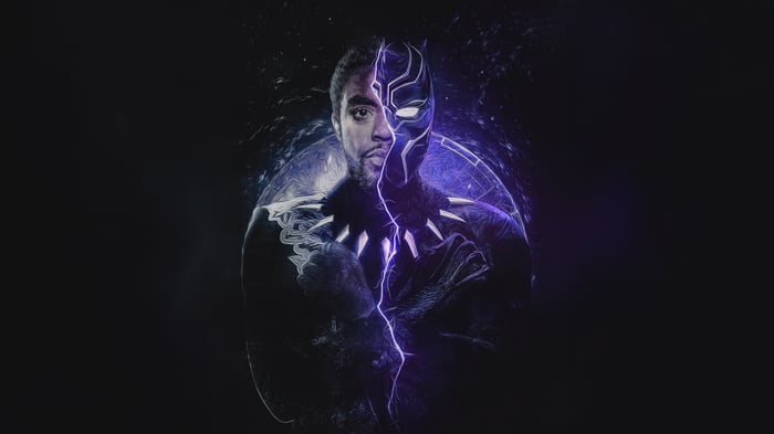 Chadwick Boseman as Black Panther with Purple Lightning