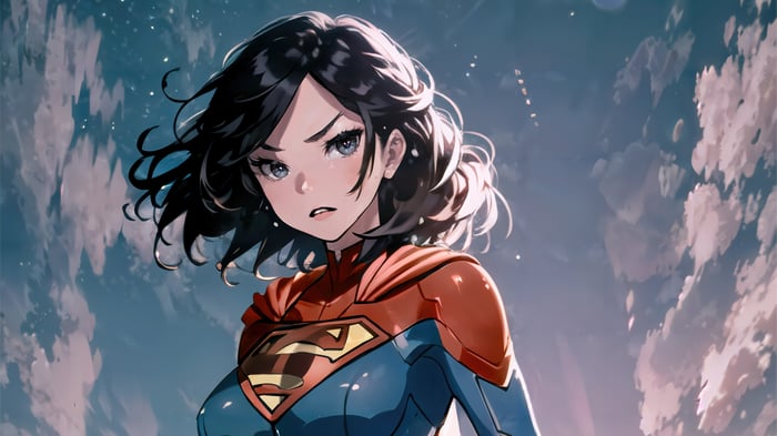 Anime Supergirl in a blue and red suit