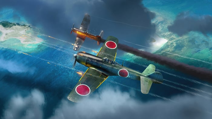 War Thunder aerial combat over islands