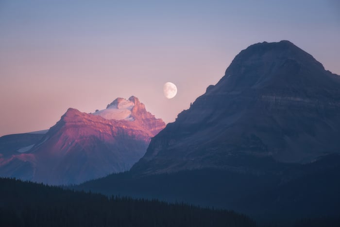 Moon Over Mountains at Sunset