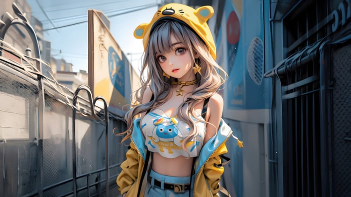 Anime Teen Girl in Yellow Hoodie