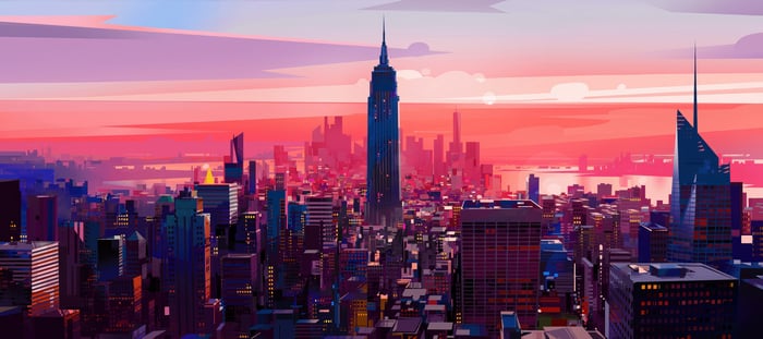Artistic New York City Skyline at Sunset