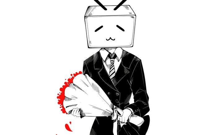 Bilibili character with TV head holding flowers
