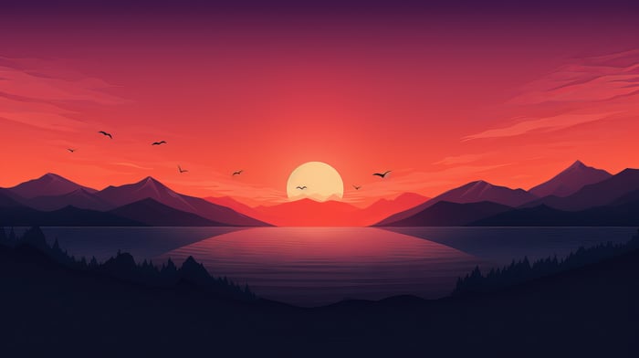 Minimalist Sunset Over Mountains and Lake