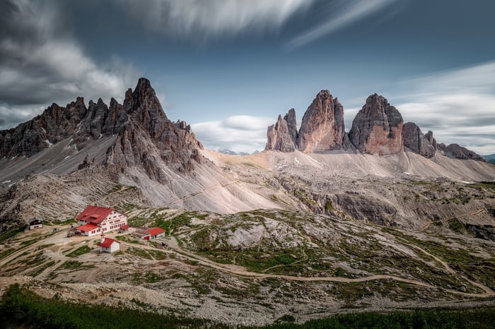 Tre Cime di Lavaredo Mountains with Rifugio Locatelli