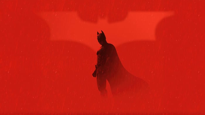 Batman Silhouette in Red Rain