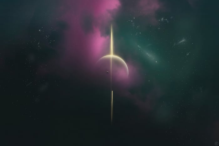 Vertical Ring in Space with Planets and Nebula