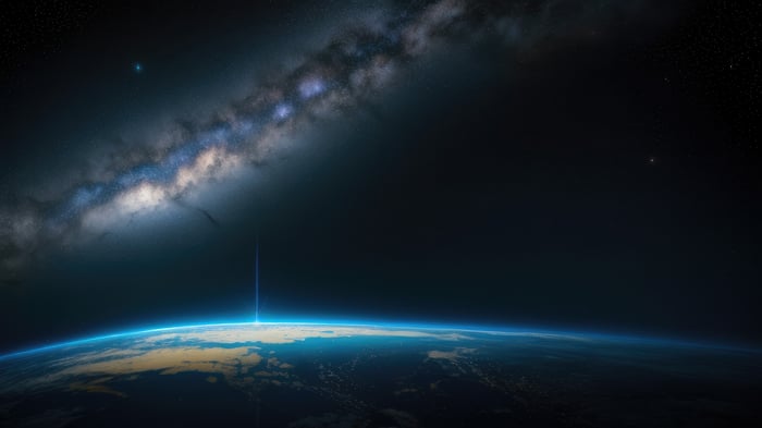 Earth and the Milky Way galaxy from space