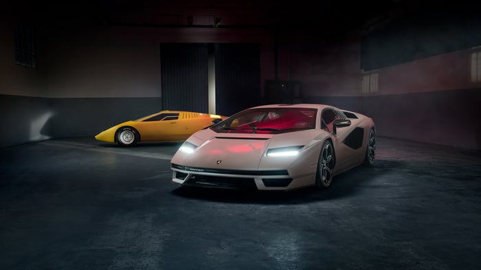 Lamborghini Countach 2023 and classic yellow Countach