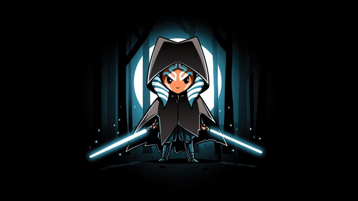 Ahsoka Tano with Lightsabers in Dark Forest