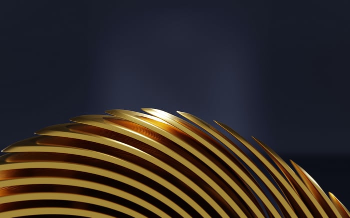 Abstract gold object with curved lines