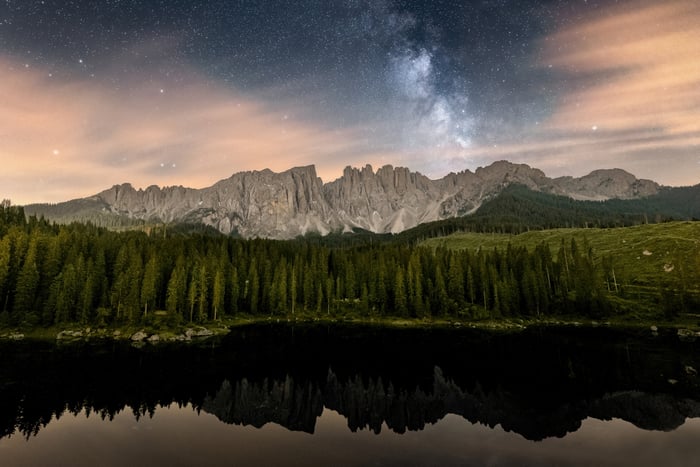 Lago Di Carezza Karersee at Night with Milky Way