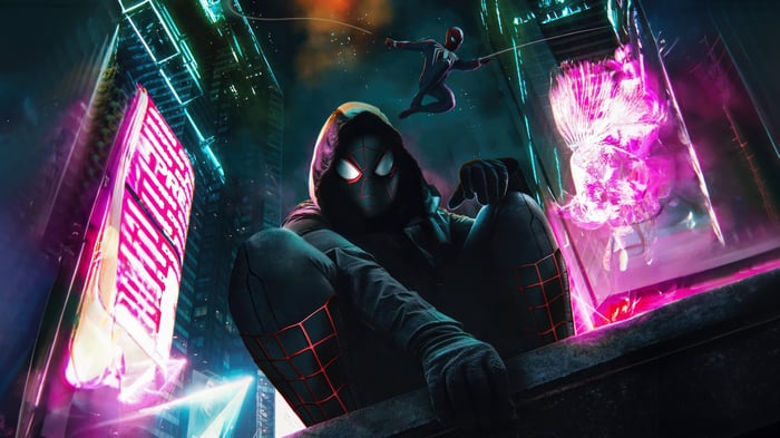 Spider-Man in a Cyberpunk City