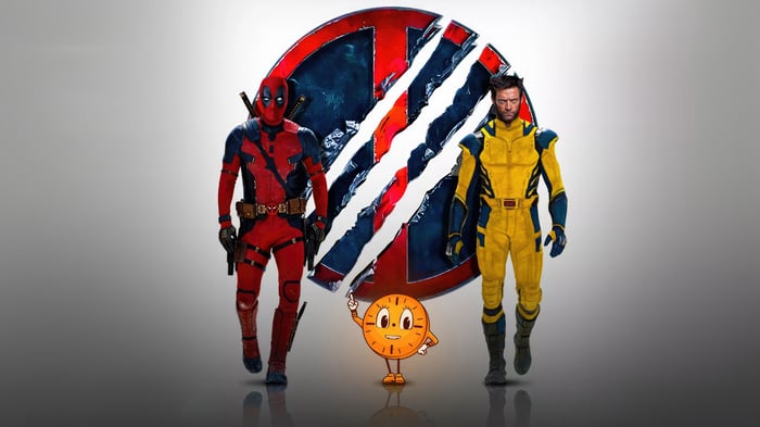 Deadpool and Wolverine with a Clock Character