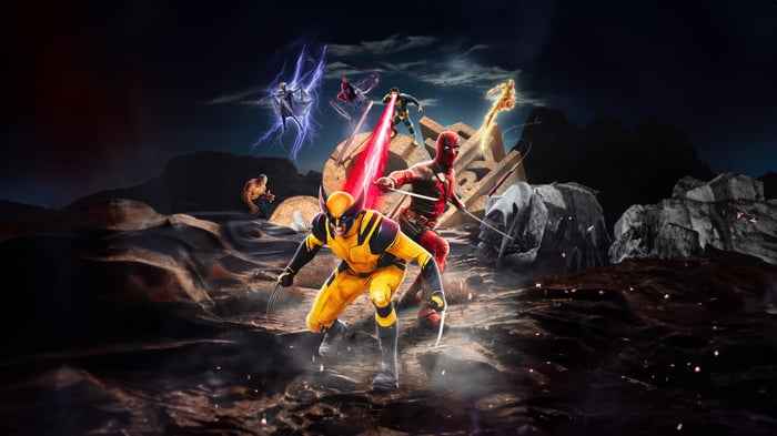 Deadpool and Wolverine in a chaotic battle