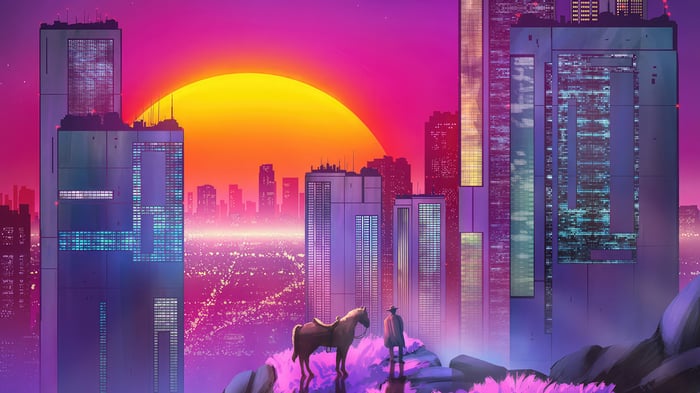 Retrowave Neon Cowboy Cityscape