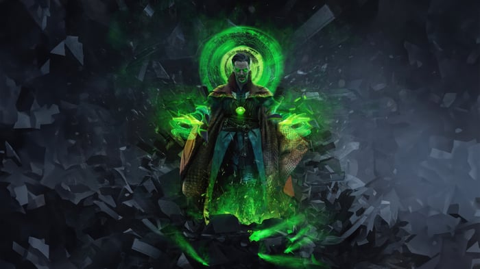 Doctor Strange casting spells with green energy
