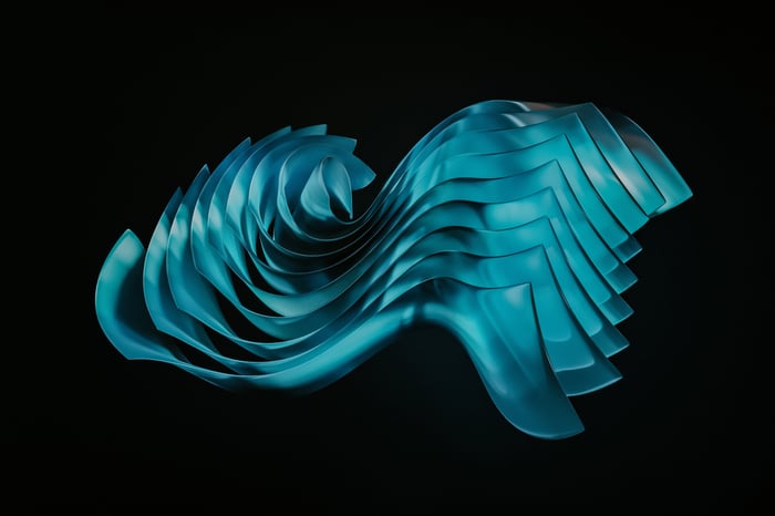 Abstract Teal Swirl on Black Background