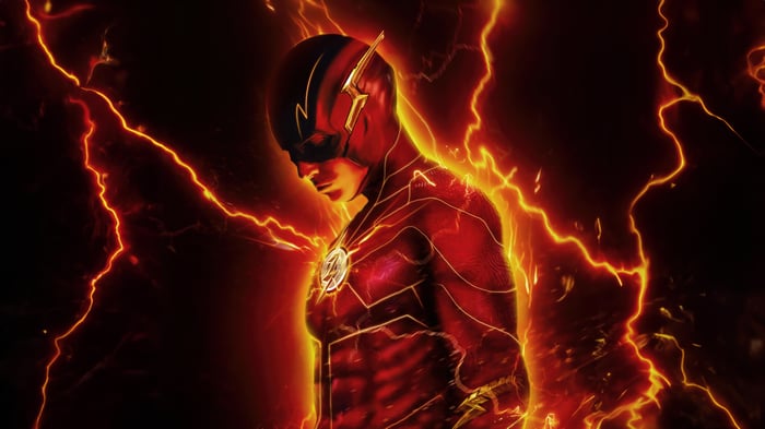 The Flash surrounded by lightning