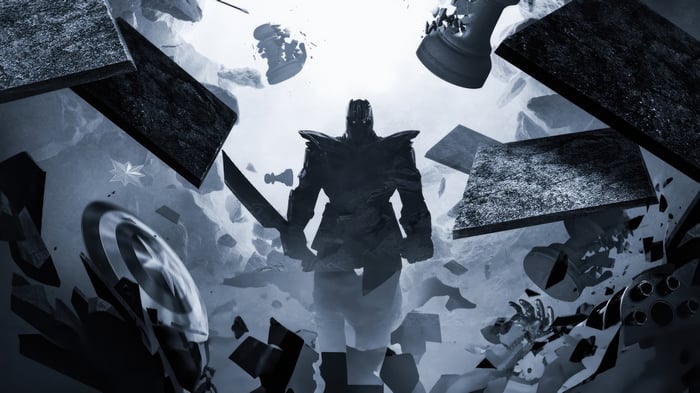 Thanos's Final Stand Amidst Shattered Chess Pieces