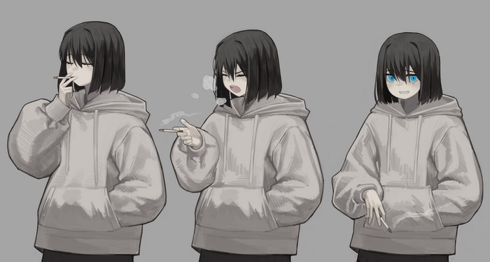 Girl smoking in a hoodie 4K