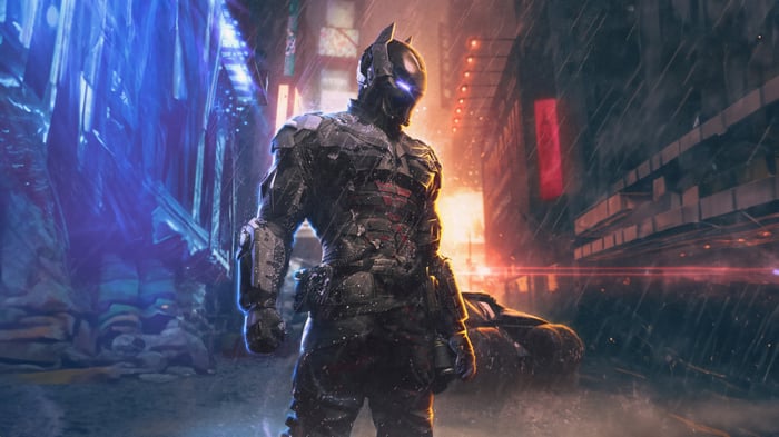 Batman Beyond in a Rainy Gotham City