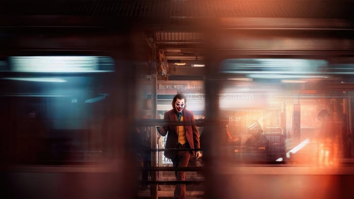 Joker exiting a subway train