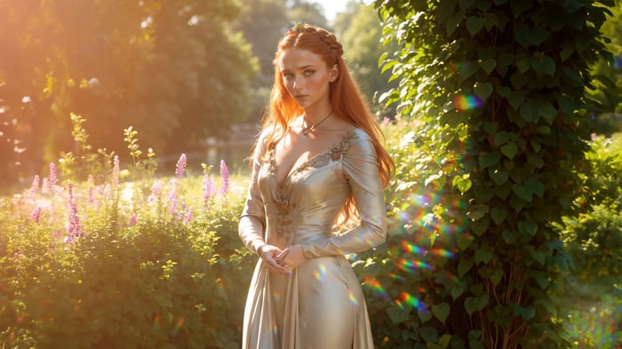 Sansa Stark in a fantasy garden