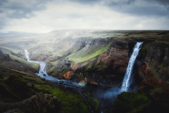 Waterfall in a canyon in Iceland