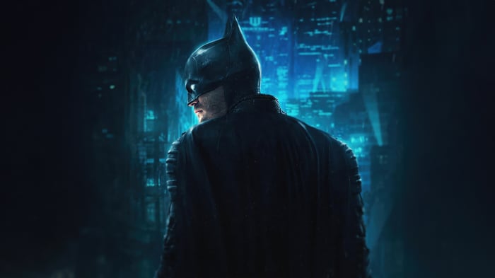 Robert Pattinson as Batman in Gotham City