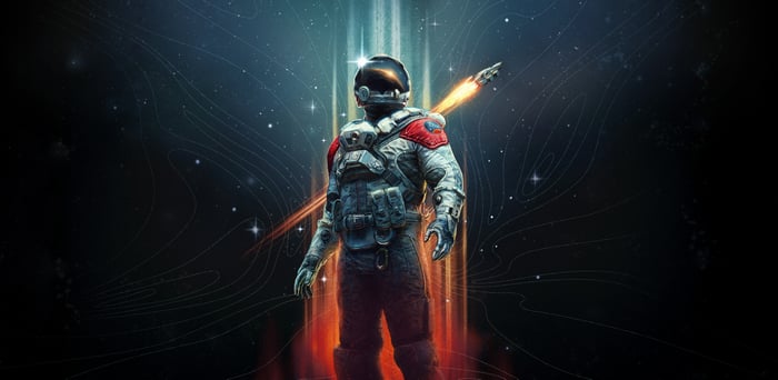 Starfield Astronaut with Spaceship