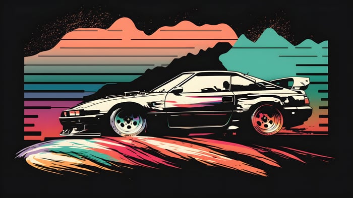 Japanese Retrowave Car with Spoiler