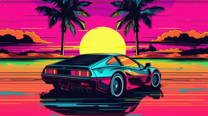 Miami Vice Style Retro Car at Sunset