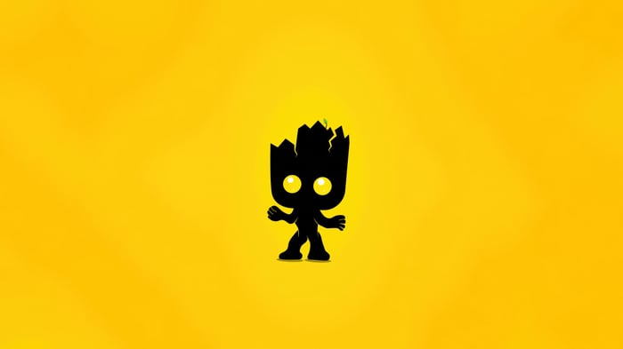 Baby Groot silhouette on yellow background