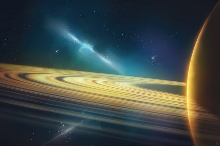 Planet with rings in outer space