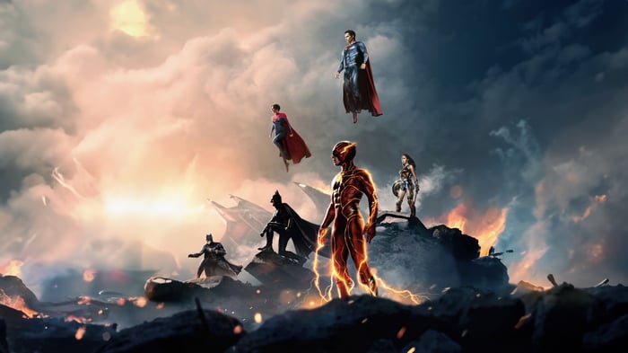 Justice League Characters in a Dramatic Sky Setting