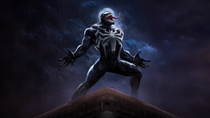 Venom on a rooftop at night