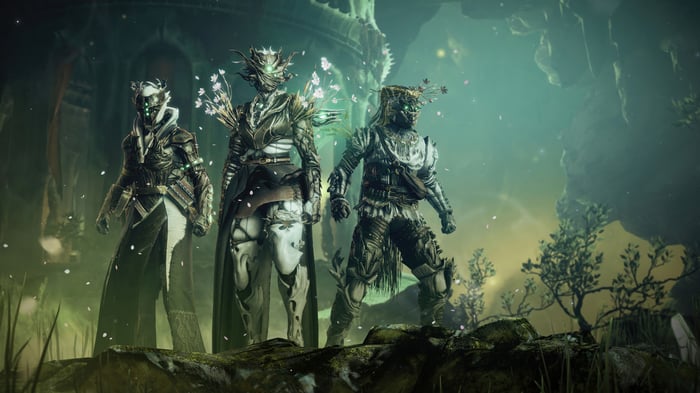 Destiny 2 Lightfall characters in a mystical environment