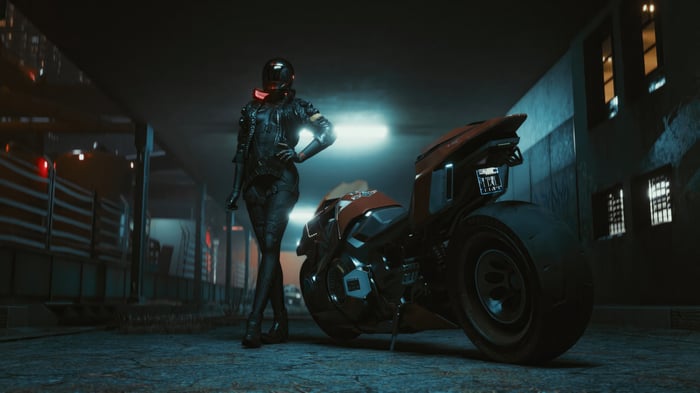 Cyberpunk 2077 Biker Girl with Motorcycle