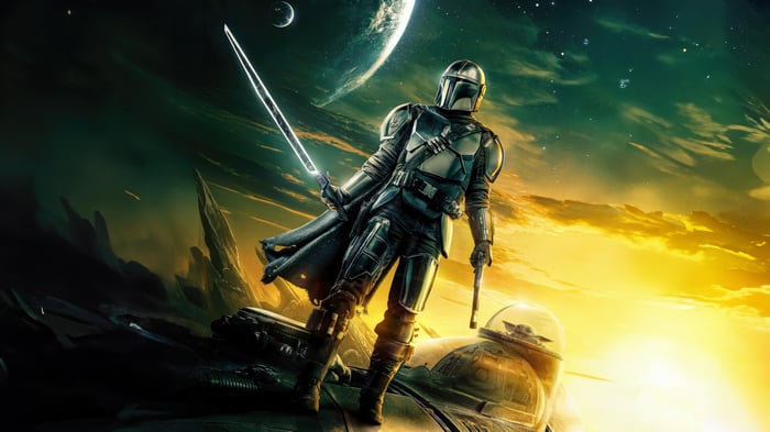 The Mandalorian with Grogu and Lightsaber