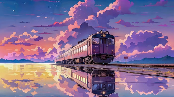 Purple Aesthetic Train Reflecting in Water