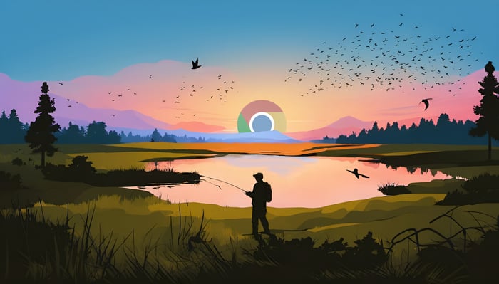 Chrome Dawn Over a Fishing Landscape