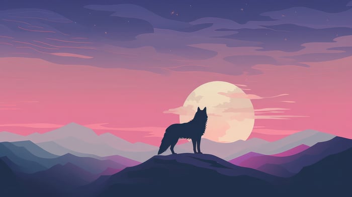 Minimalist Wolf Silhouette Against a Sunset Moon