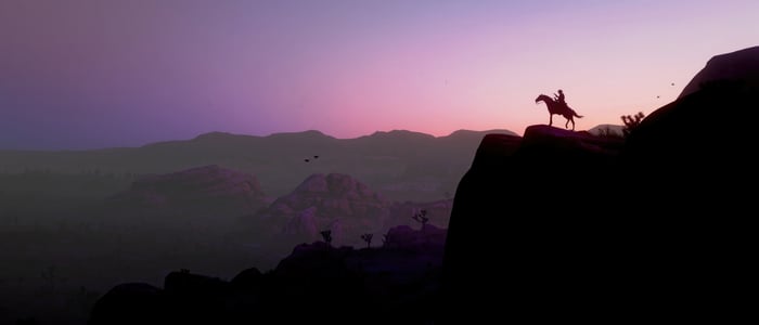 Red Dead Redemption II Silhouette of a Rider on a Cliff