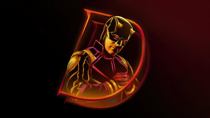 Daredevil in a stylized 'D' frame