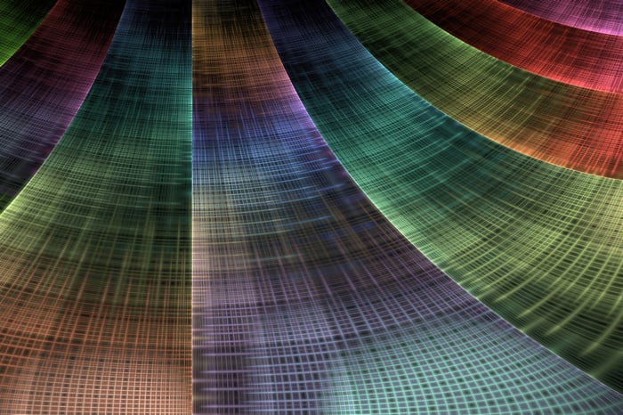 Abstract colorful lines with grid pattern