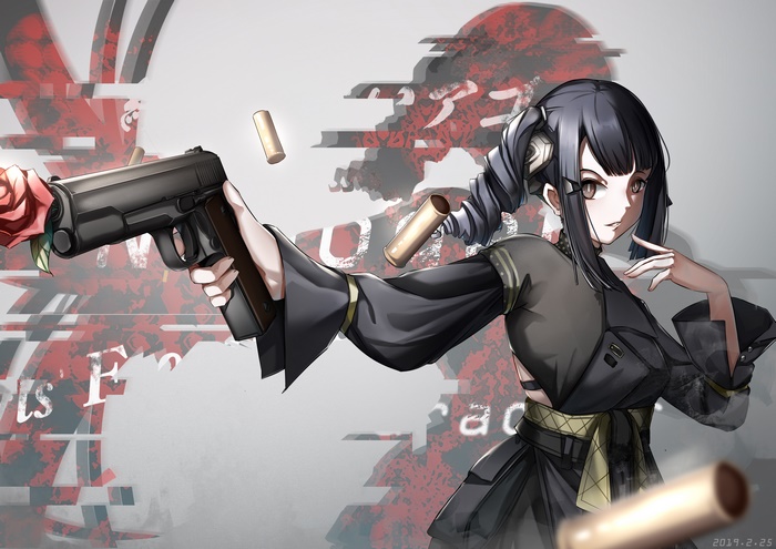 Nyto Nimogen from Girls Frontline firing a pistol